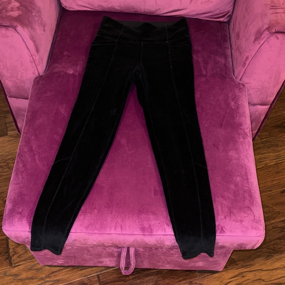 Athleta Black Women’s Velvet Elastic Waistband Fitted Leggings Pants Small - Picture 3 of 9